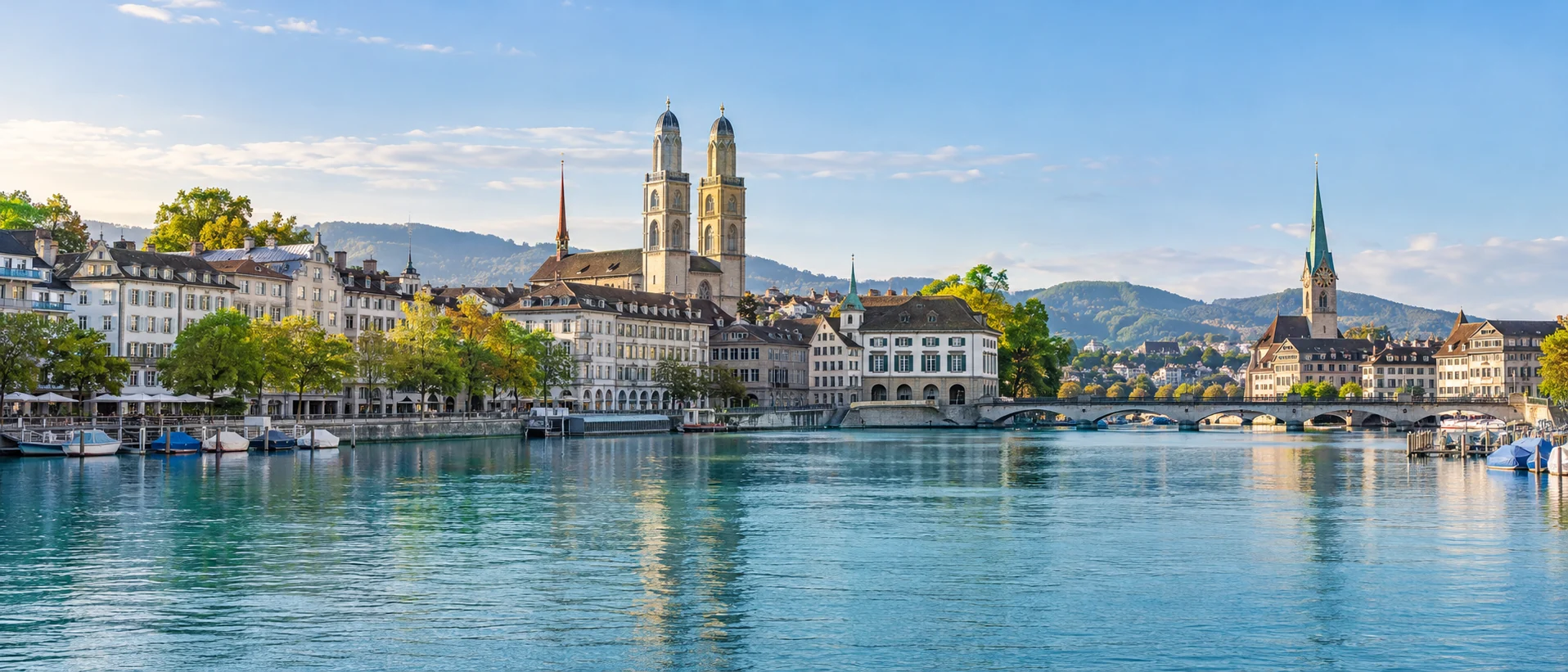 Artwork of Zurich’s old town along the Limmat
