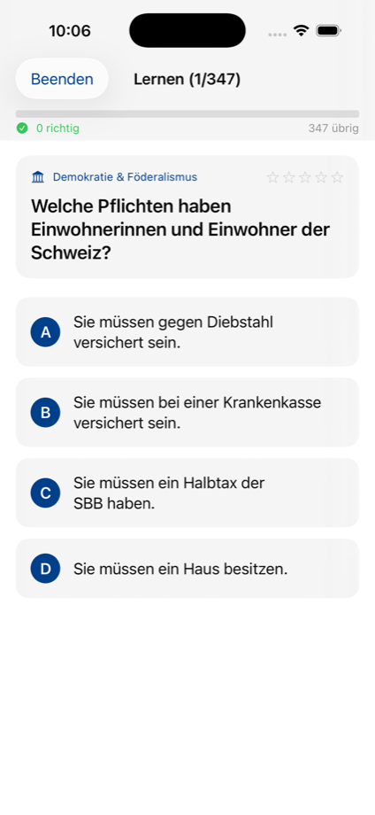 Quiz question screen