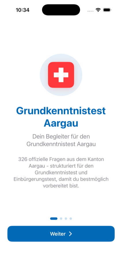 Aargau app learning overview with streak and XP