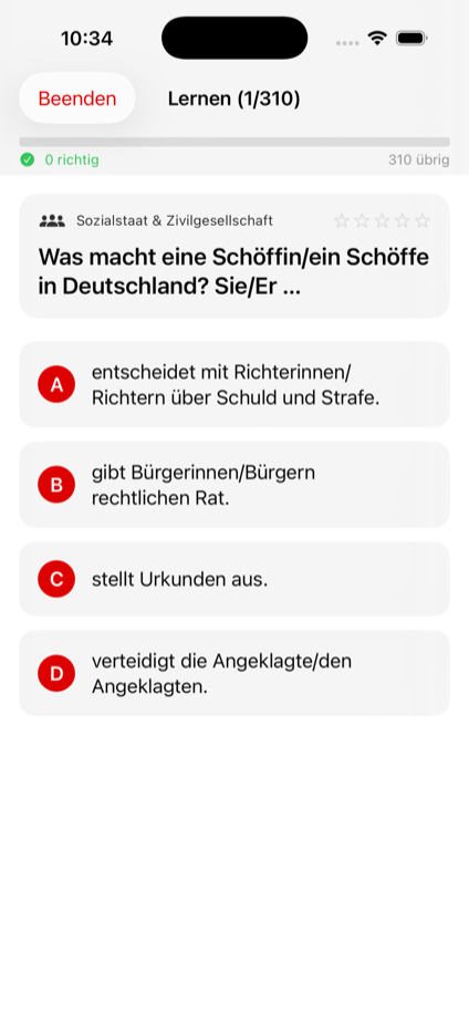 Germany app progress statistics screen